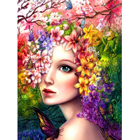 Картина для выкладывания квадратными камнями Девушка с цветами в волосах 30*40см алмазная вышивка