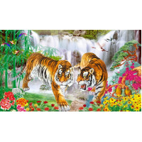 Набор для вышивки крестом  пейзаж тигры возле водопада 90*60см (размер картины  78*46см)