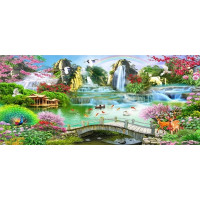Набор для вышивки крестом  пейзаж радуга водопад птицы мостик 100*55см (размер картины  89*44см)