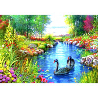 Картина для выкладывания камнями Два лебедя на пруду