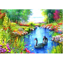 Картина для выкладывания камнями Два лебедя на пруду